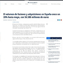 El volumen de fusiones y adquisiciones en Espaa crece un 20% hasta mayo, con 56.588 millones de euros